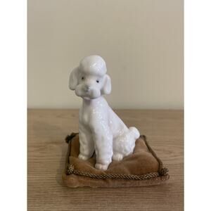 VTG 3.75” Lenwile Ardalt China Porcelain White Poodle Velvet Beige Pillow 6488